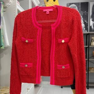 Lily Bloom Red and Pink Cardigan Sweater